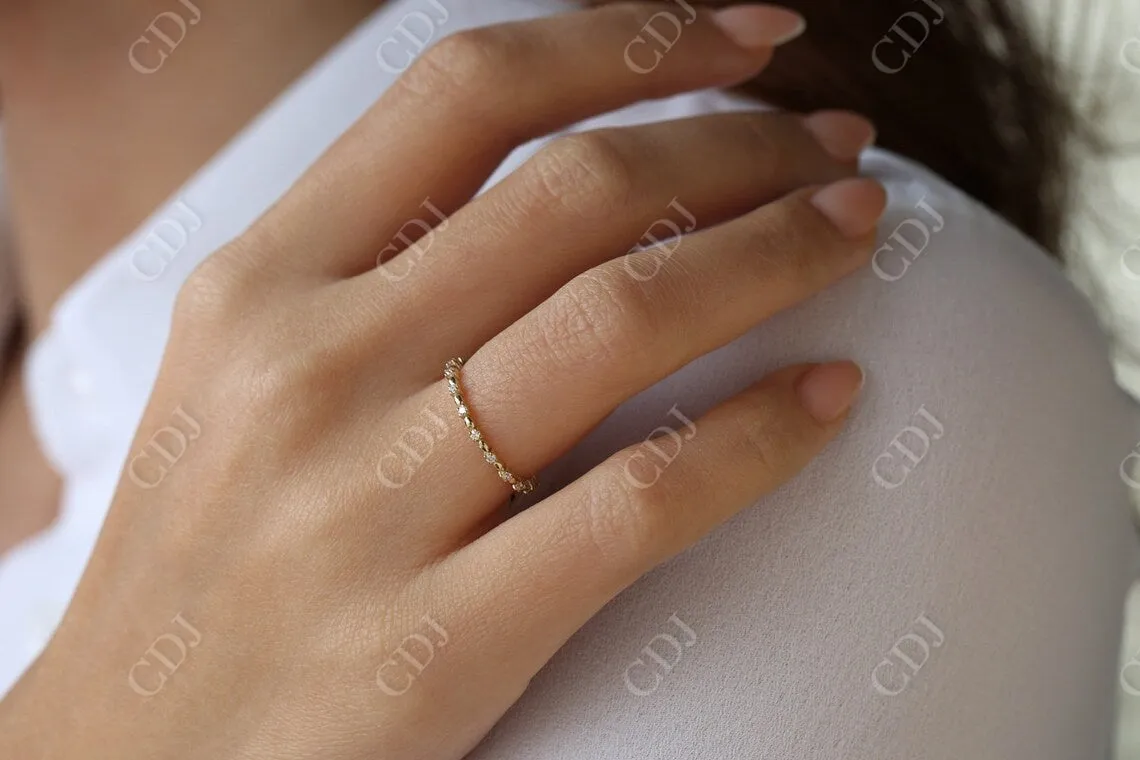 0.20CTW Oval Gold Bead and Natural Diamond Stackable Wedding Band