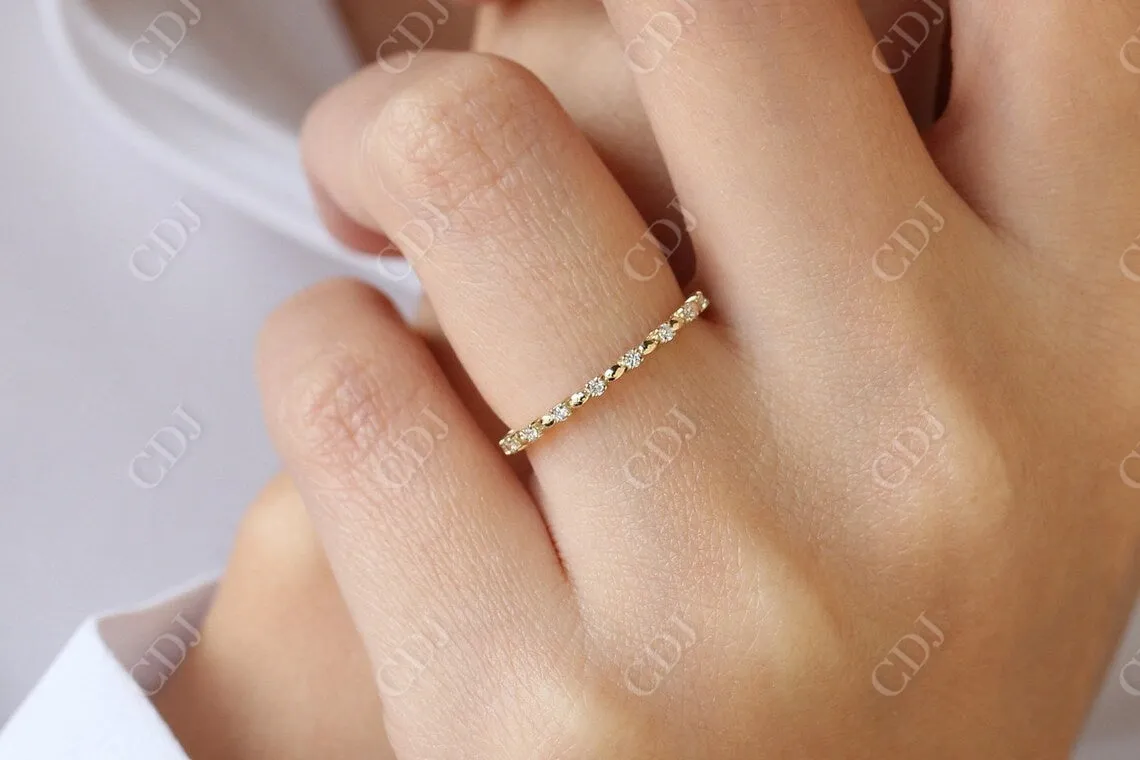 0.20CTW Oval Gold Bead and Natural Diamond Stackable Wedding Band