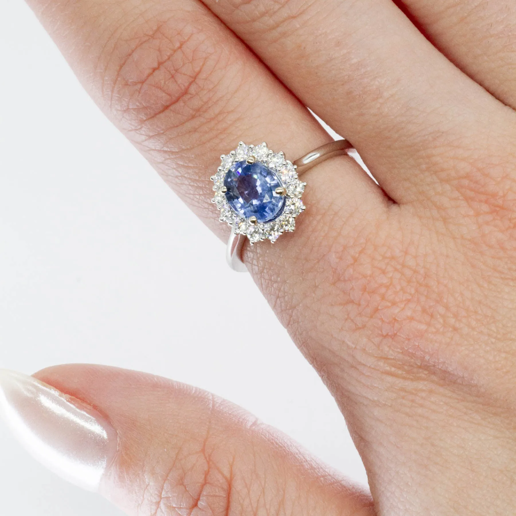 100 Ways' Oval Sapphire and Halo Diamond Ring | 1.62ct, 0.38ctw | SZ 6.75 |