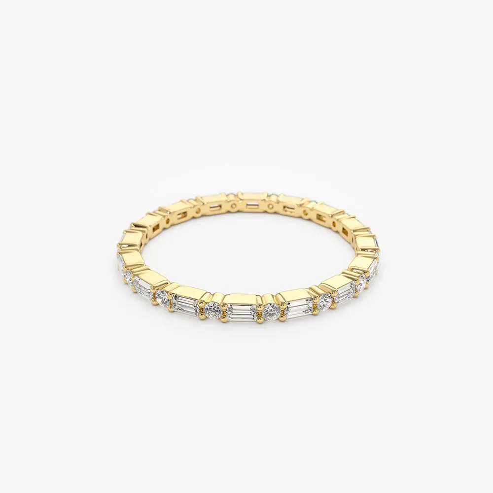 14k Alternating Baguette & Round Diamond Full Eternity Ring