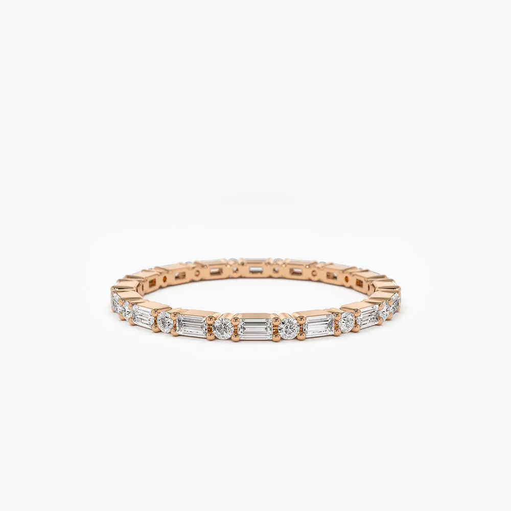 14k Alternating Baguette & Round Diamond Full Eternity Ring