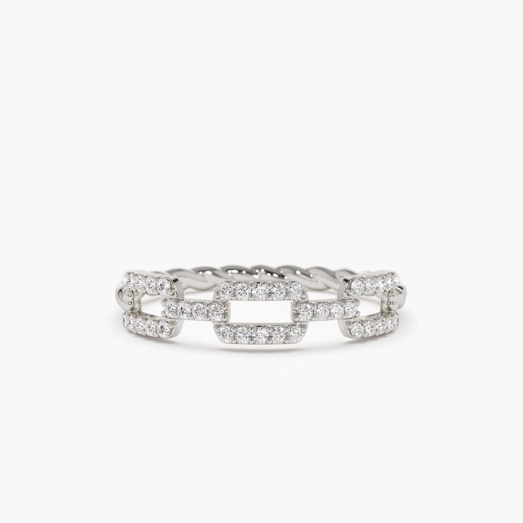 14k Chain Link Diamond Ring with Twisted Rope Band