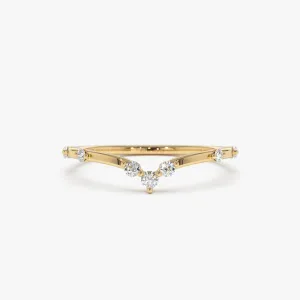 14k Curved Chevron Diamond Stacking Ring