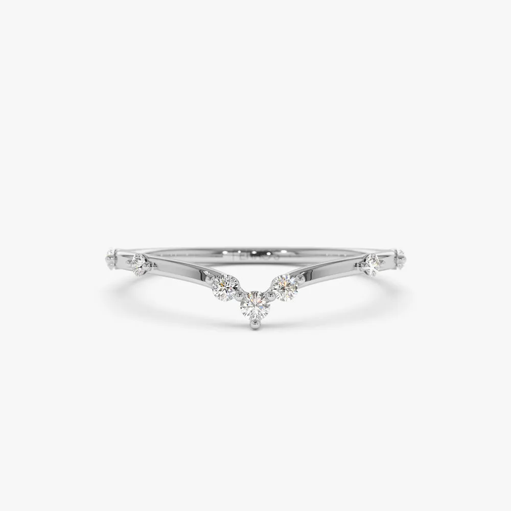 14k Curved Chevron Diamond Stacking Ring