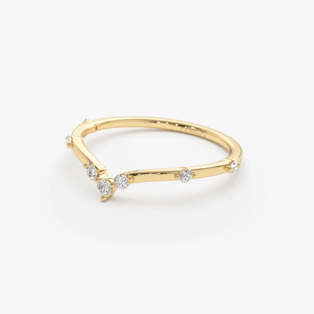 14k Curved Chevron Diamond Stacking Ring