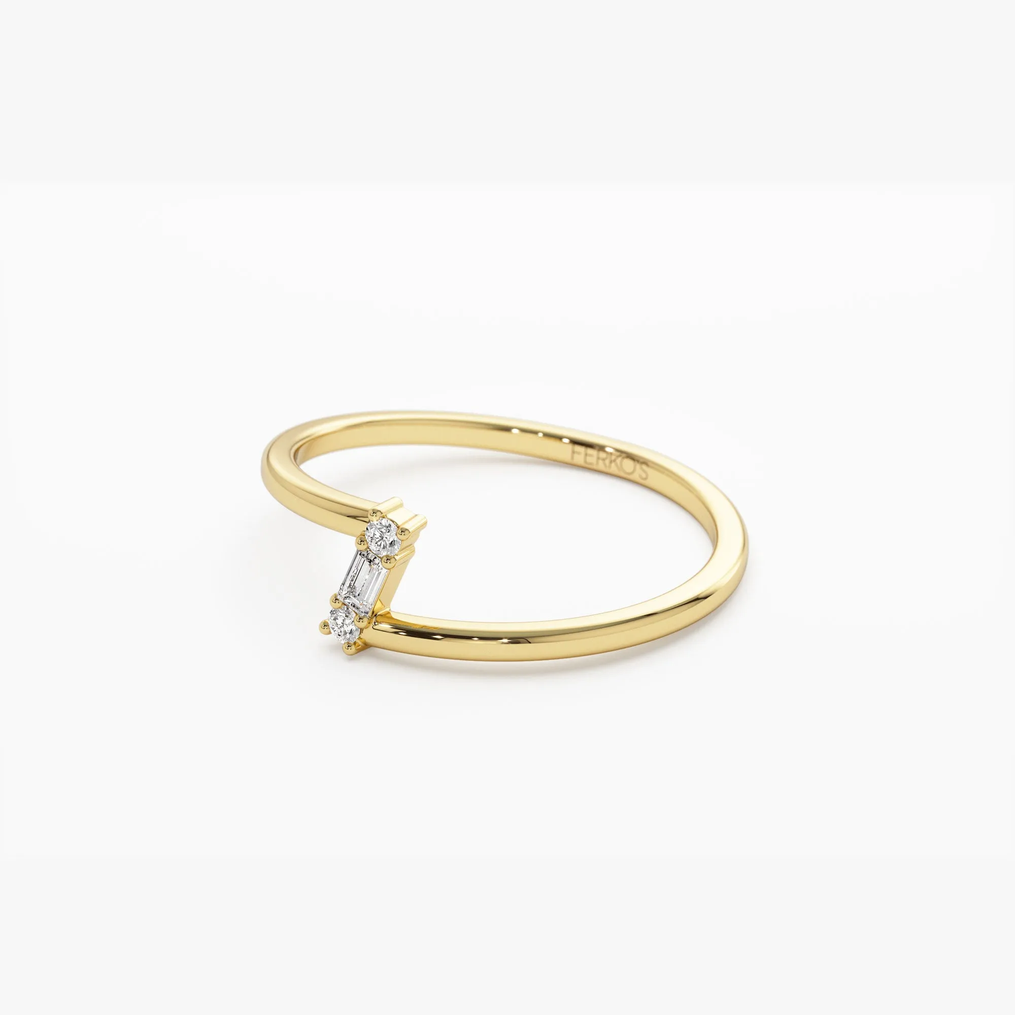 14k Dainty Diagonal Baguette Diamond Ring