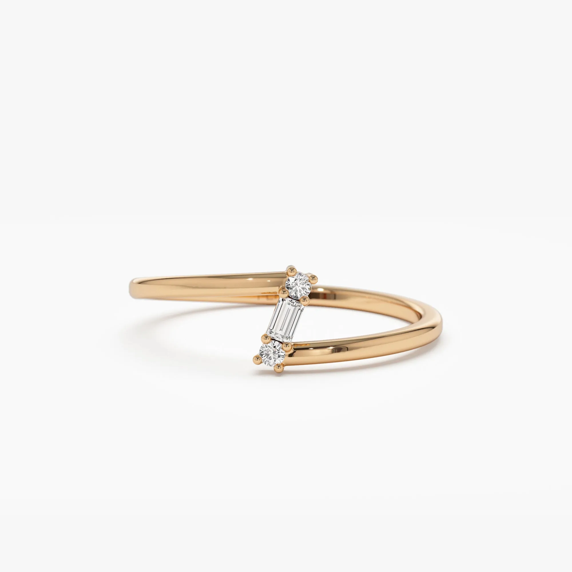 14k Dainty Diagonal Baguette Diamond Ring