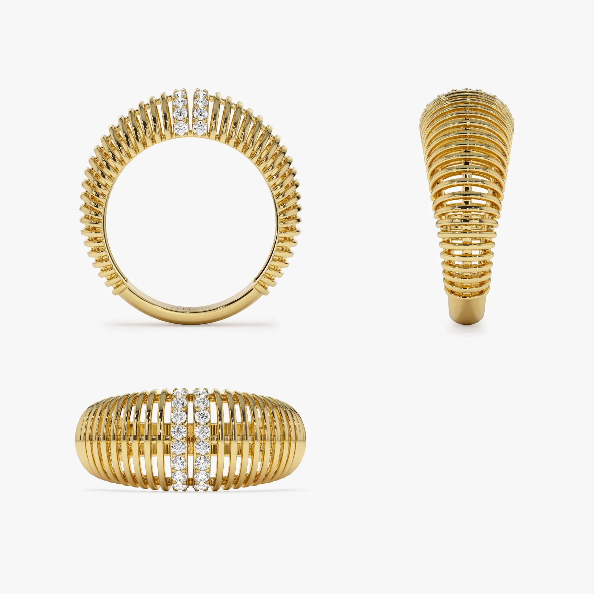 14K Diamond-Encrusted Ribbed Dome Statement Ring