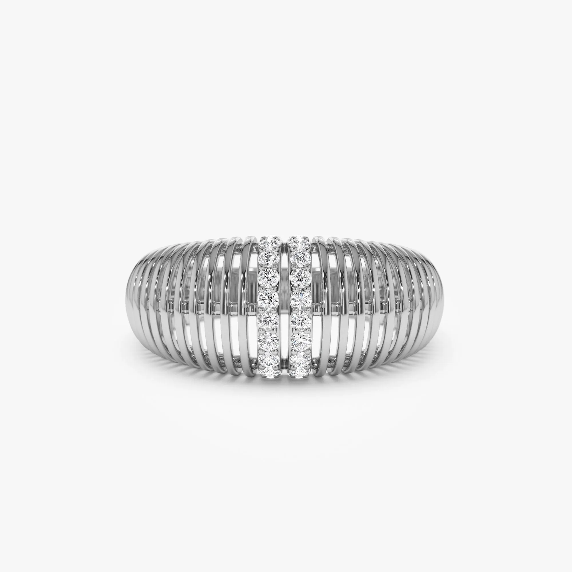 14K Diamond-Encrusted Ribbed Dome Statement Ring