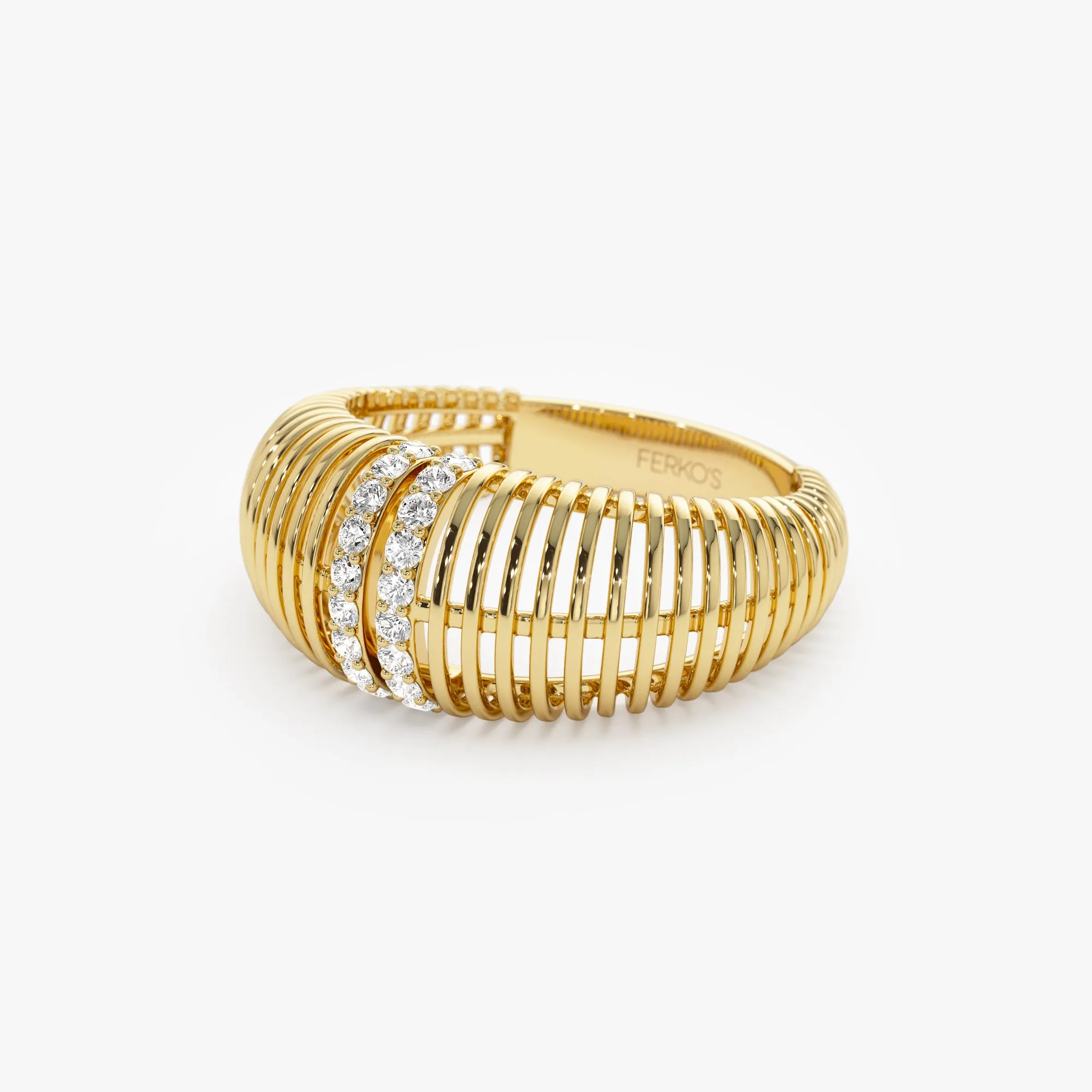 14K Diamond-Encrusted Ribbed Dome Statement Ring