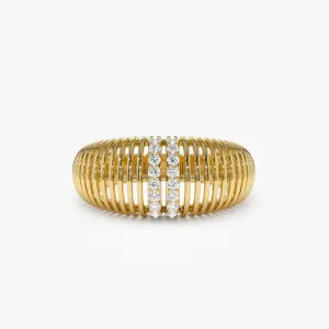 14K Diamond-Encrusted Ribbed Dome Statement Ring