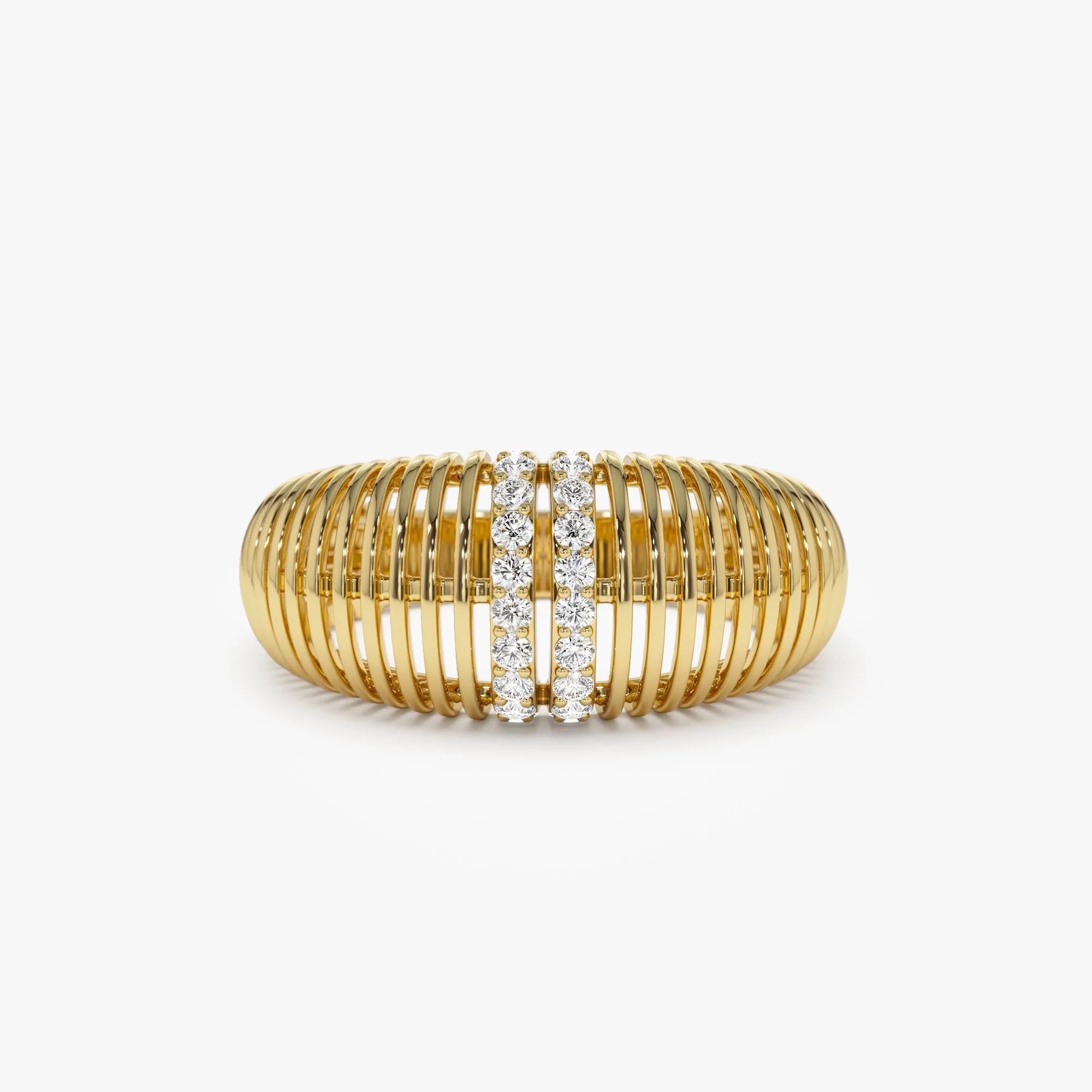 14K Diamond-Encrusted Ribbed Dome Statement Ring