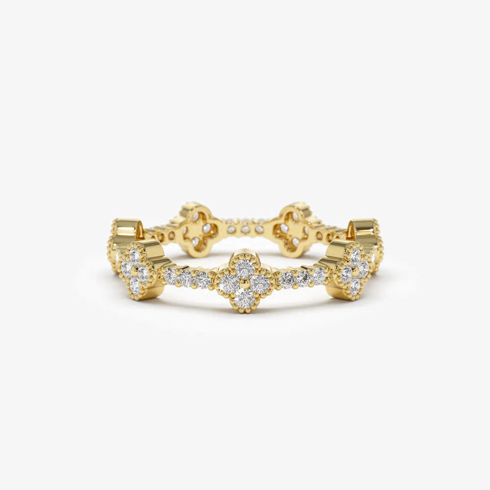 14k Full Eternity Clover Diamond Ring