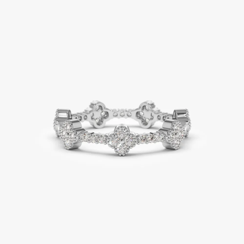 14k Full Eternity Clover Diamond Ring