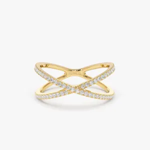 14K Gold Diamond Criss Cross Pave Ring