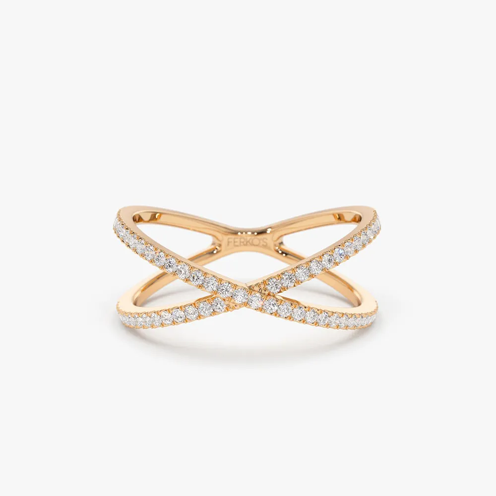 14K Gold Diamond Criss Cross Pave Ring