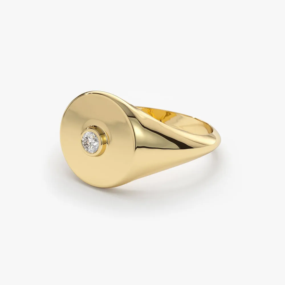 14K Gold Diamond Pinky Signet Ring