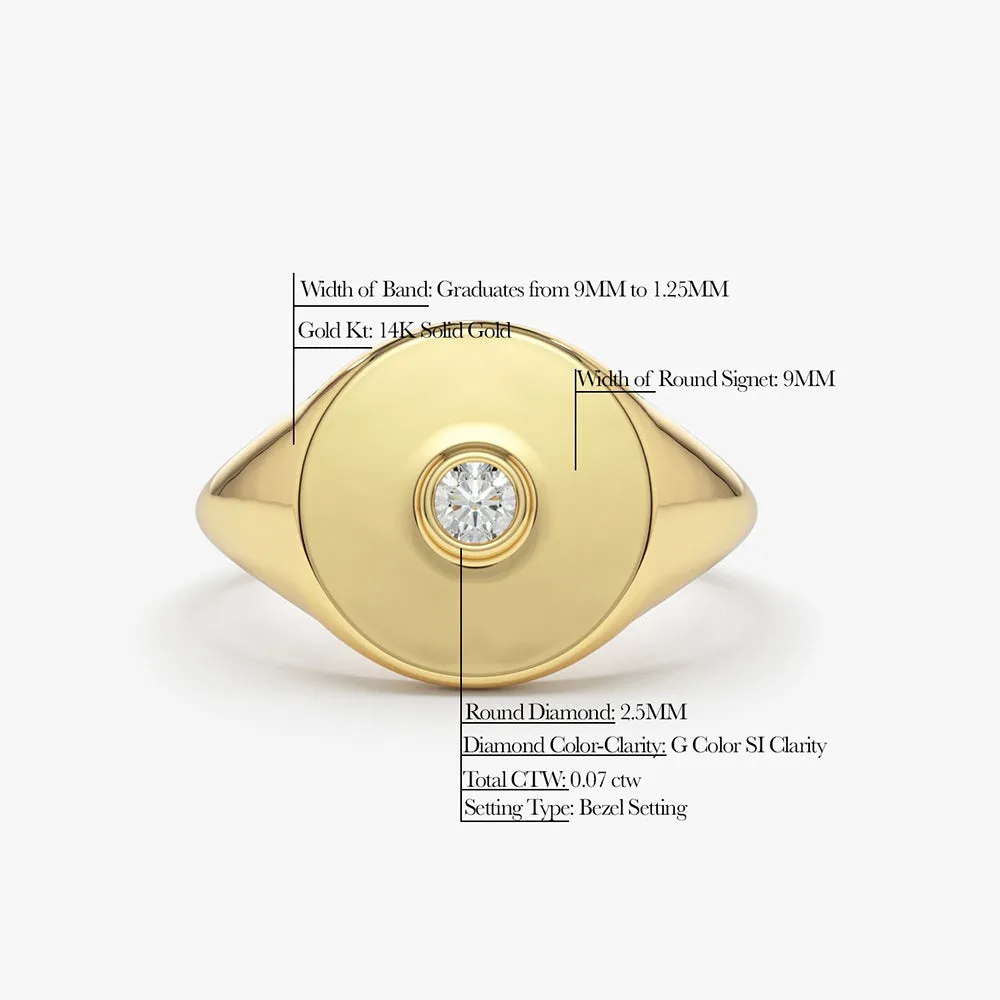 14K Gold Diamond Pinky Signet Ring