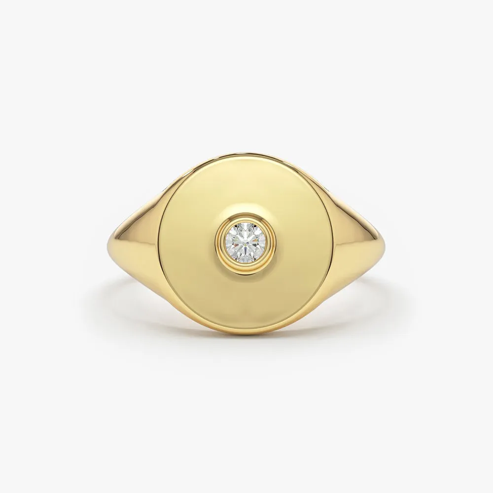 14K Gold Diamond Pinky Signet Ring