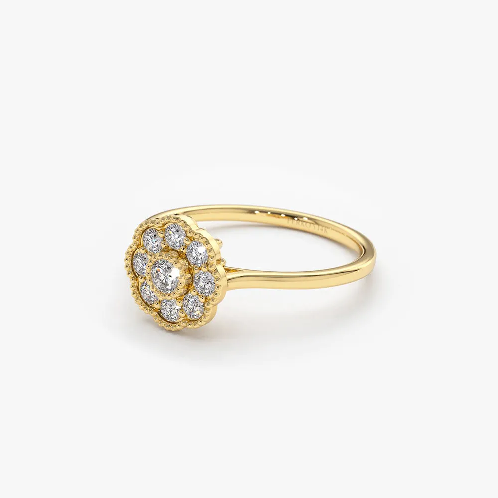 14K Gold Floral Diamond Ring