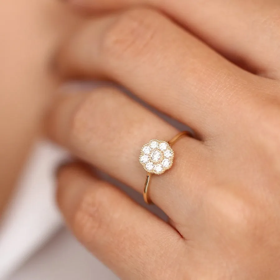 14K Gold Floral Diamond Ring