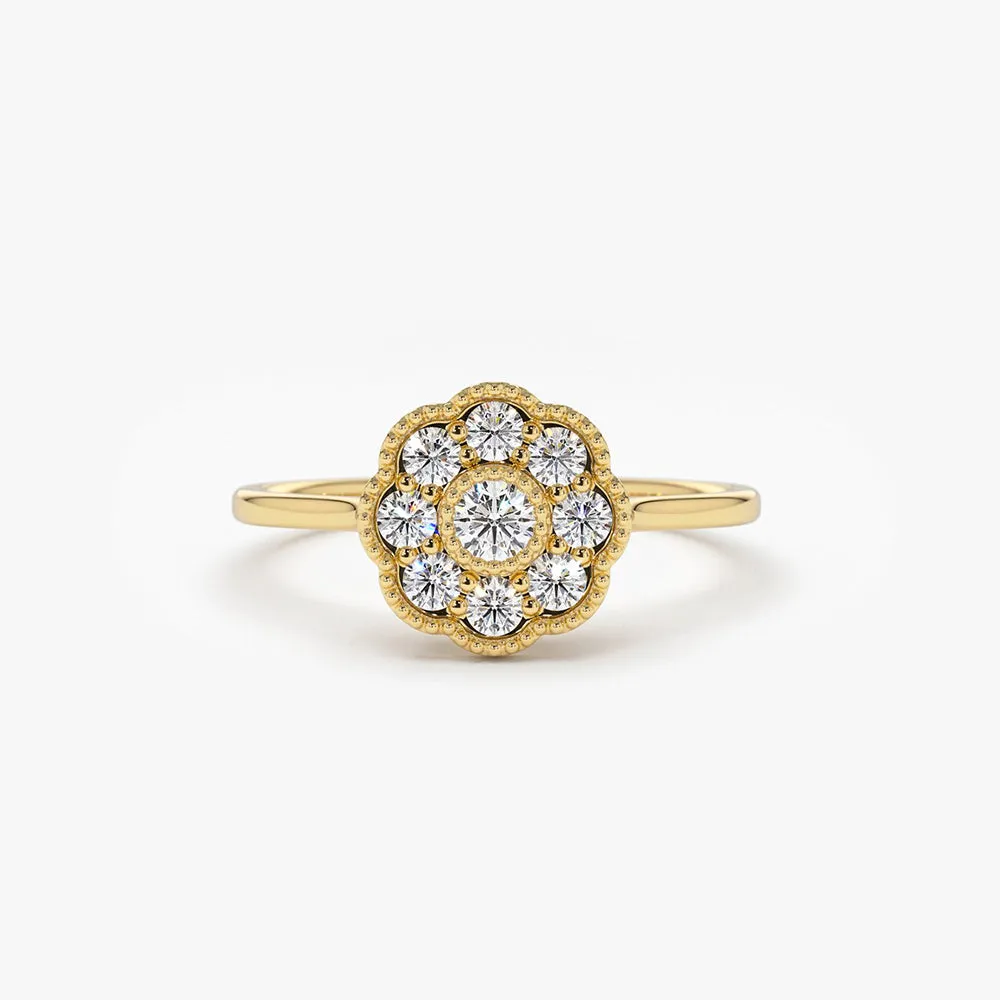 14K Gold Floral Diamond Ring