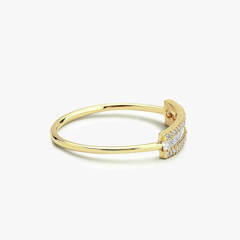 14K Gold Horizontal Baguette Diamond Ring