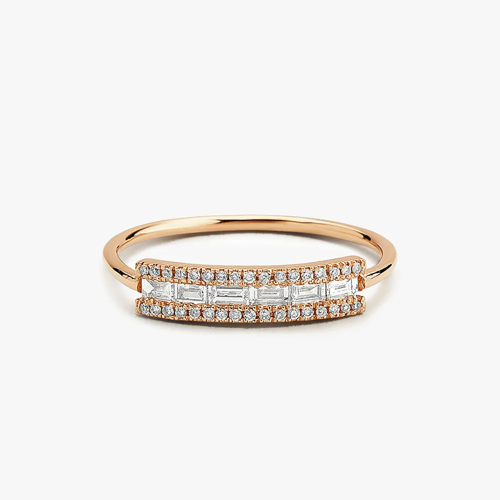 14K Gold Horizontal Baguette Diamond Ring