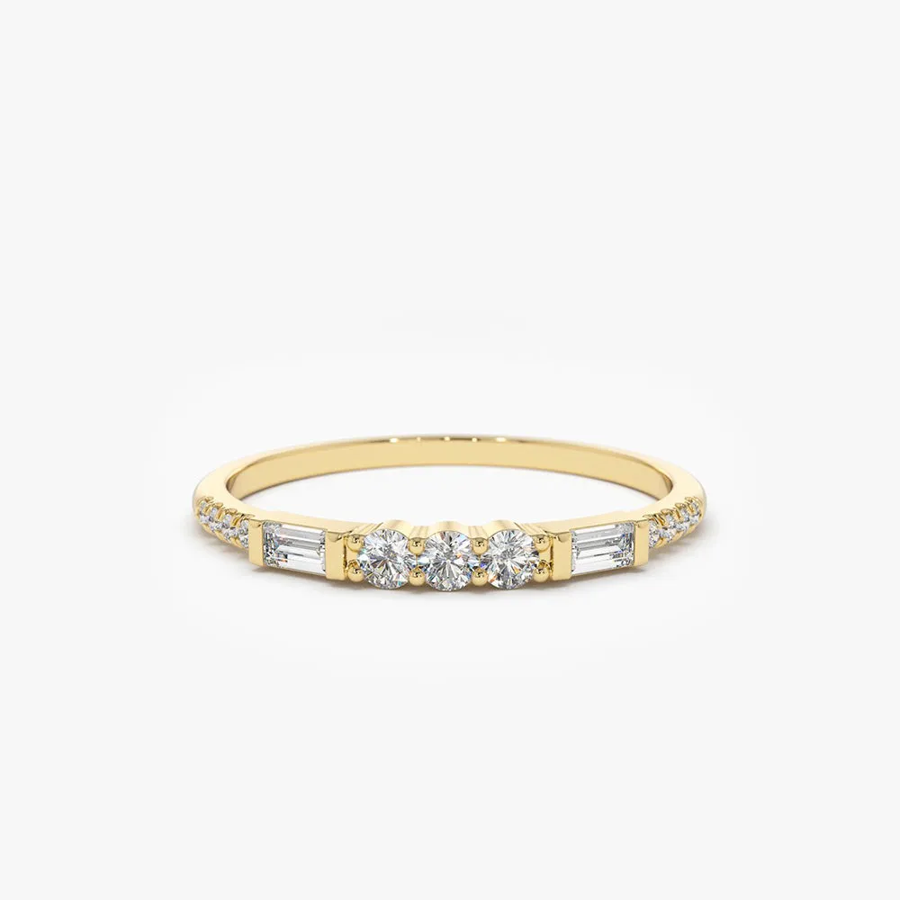 14K Gold Three Diamond Equilibrium Ring