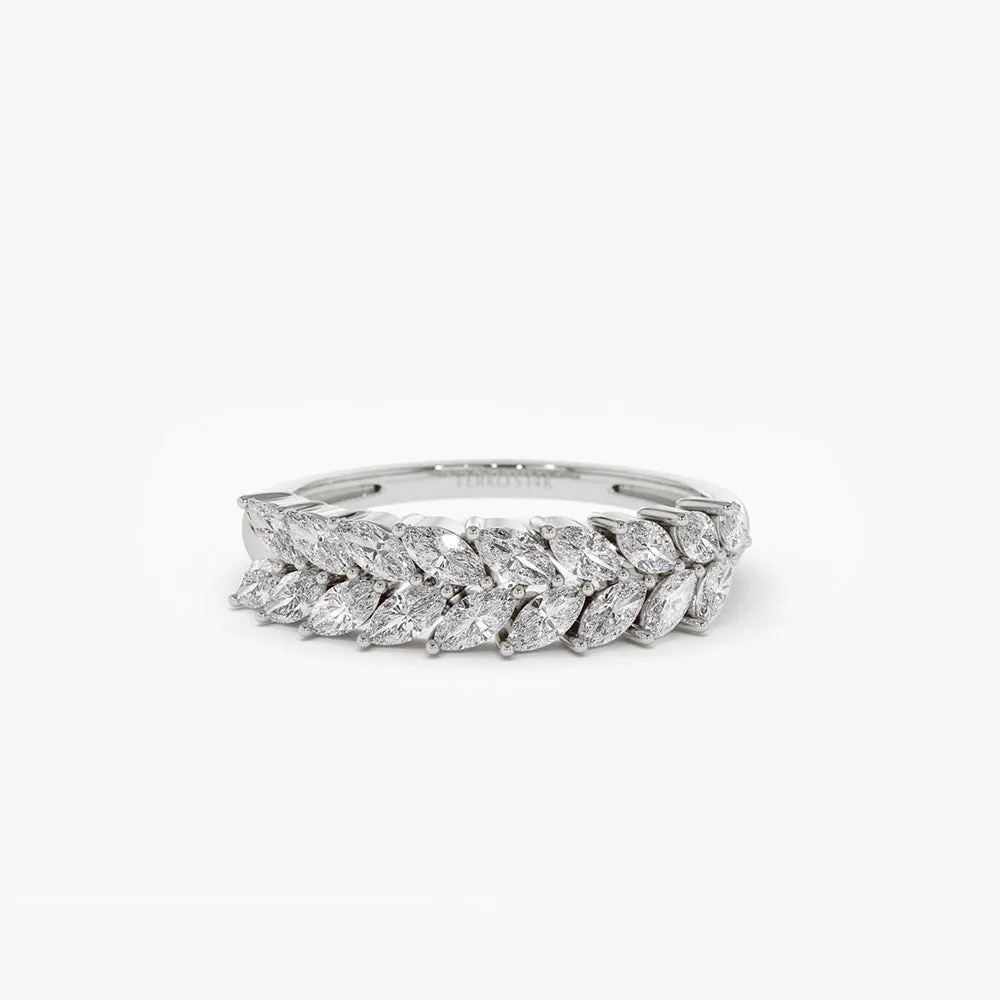 14k Half Eternity Two Rows Marquise Diamond Band