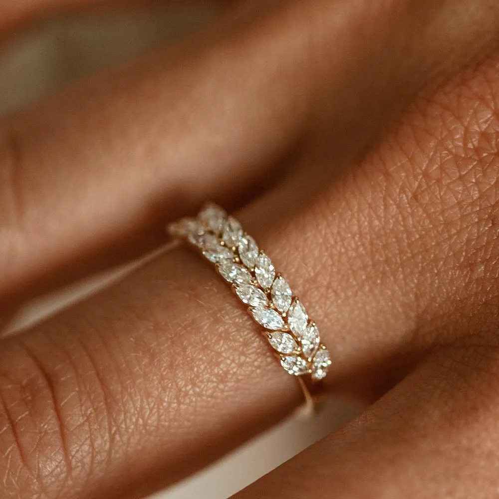 14k Half Eternity Two Rows Marquise Diamond Band