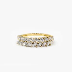 14k Half Eternity Two Rows Marquise Diamond Band