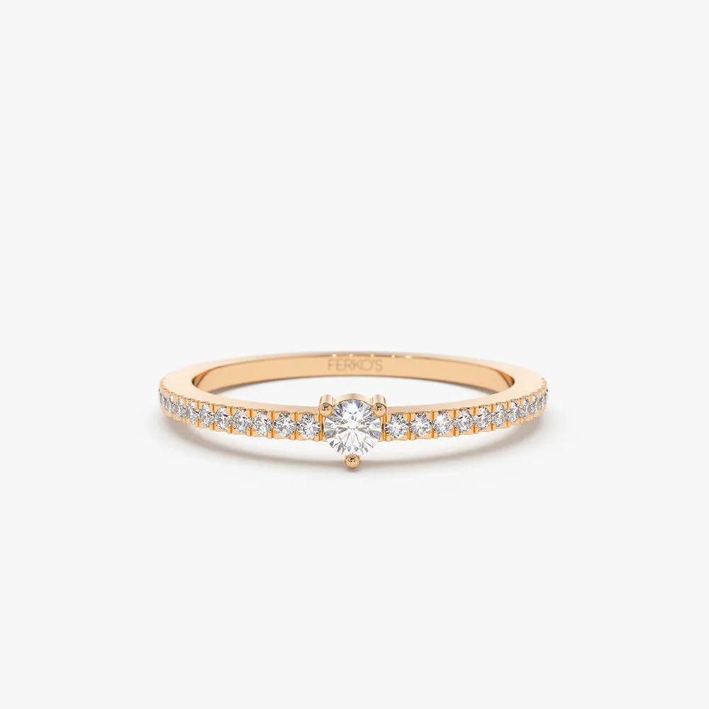 14k Minimalist Pave Diamond Stacking Ring