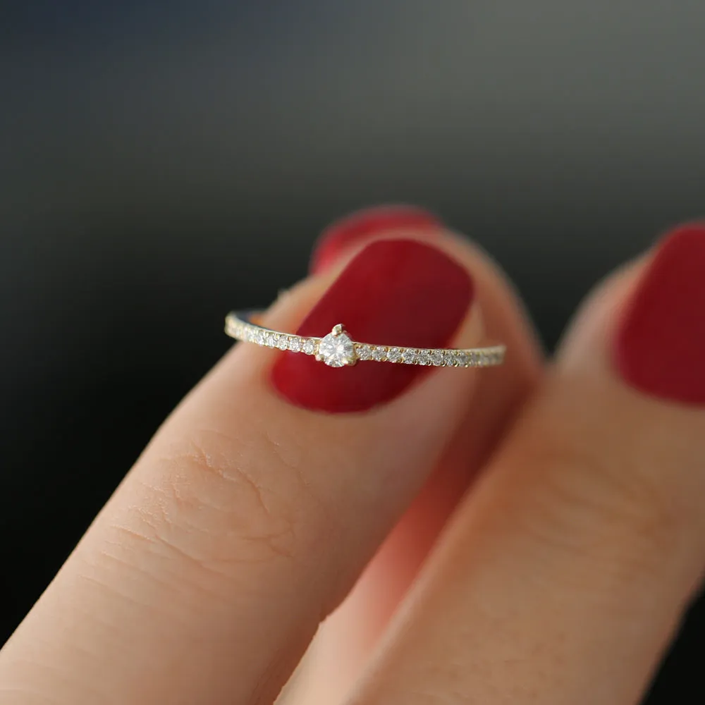 14k Minimalist Pave Diamond Stacking Ring