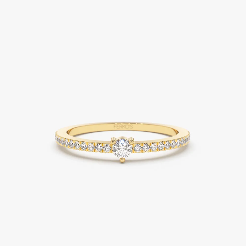 14k Minimalist Pave Diamond Stacking Ring