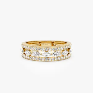 14K Multi-Band Marquise and Round Diamond Ring