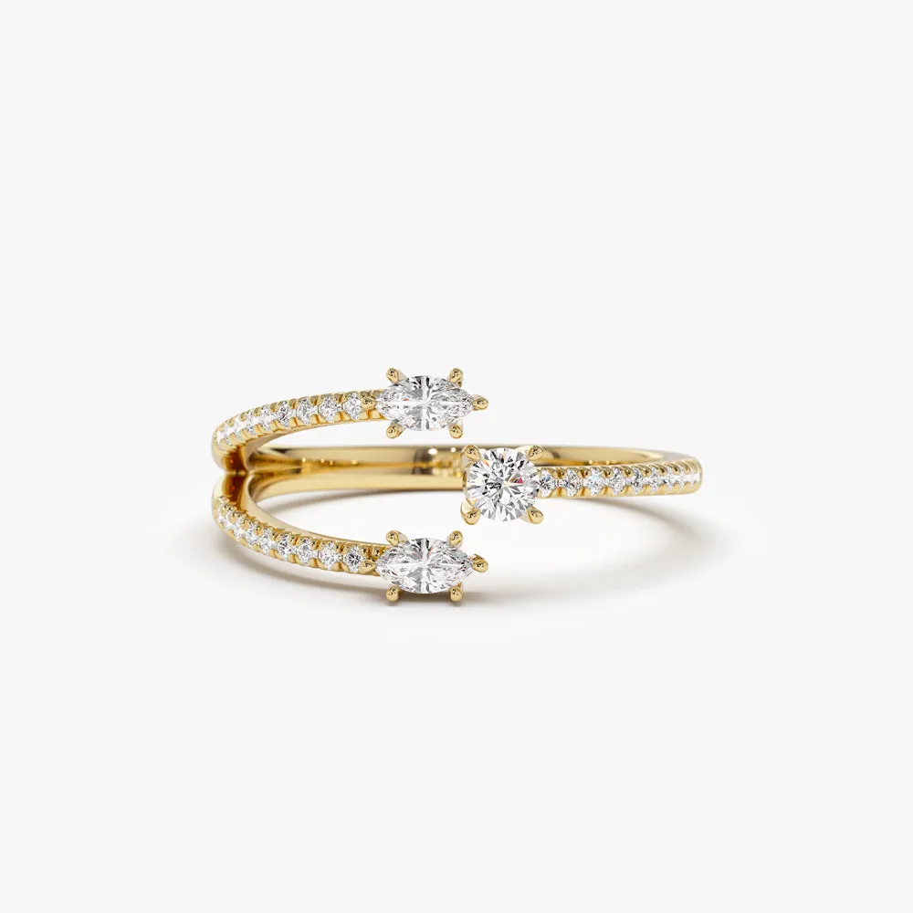 14k Open Design Marquise Diamond Claw Ring