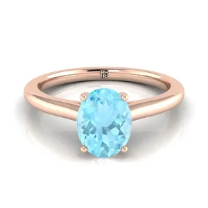 14K Rose Gold Oval Aquamarine Pinched Comfort Fit Claw Prong Solitaire Engagement Ring