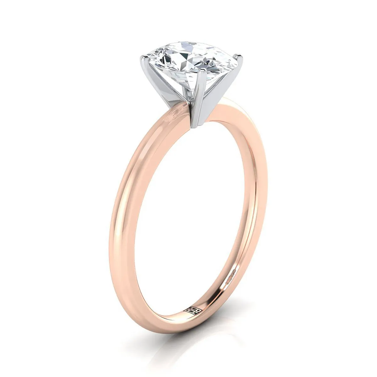 14K Rose Gold Oval Aquamarine Round Comfort Fit Claw Prong Solitaire Engagement Ring