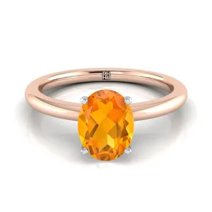 14K Rose Gold Oval Citrine Round Comfort Fit Claw Prong Solitaire Engagement Ring