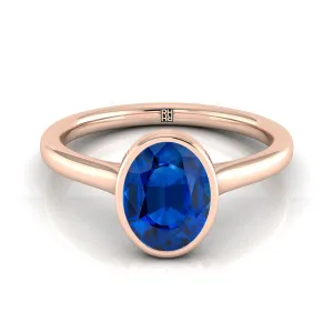 14K Rose Gold Oval Sapphire Simple Bezel Solitaire Engagement Ring