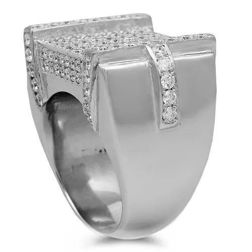 14K Solid White Gold Mens Diamond Ring 3.50 Ctw