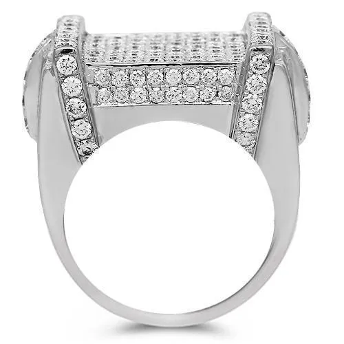 14K Solid White Gold Mens Diamond Ring 3.50 Ctw