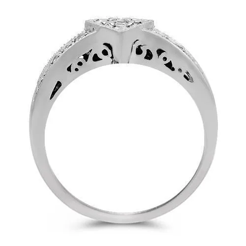 14K Solid White Gold Womens Diamond Heart Ring 0.32 Ctw