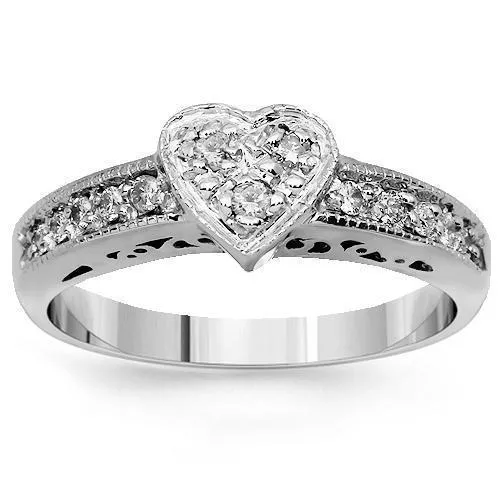 14K Solid White Gold Womens Diamond Heart Ring 0.32 Ctw