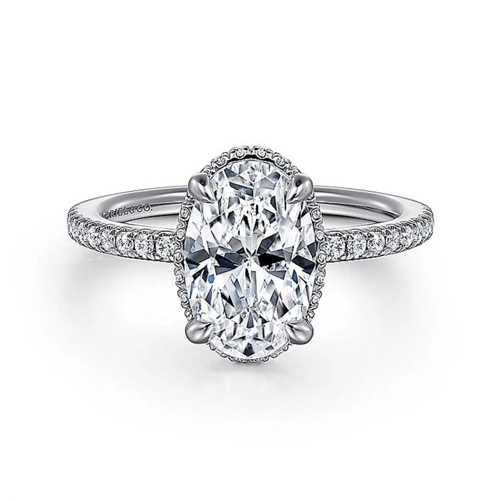 14K White Gold 'Allesia' Oval Cut Hidden Halo Diamond Engagement Ring