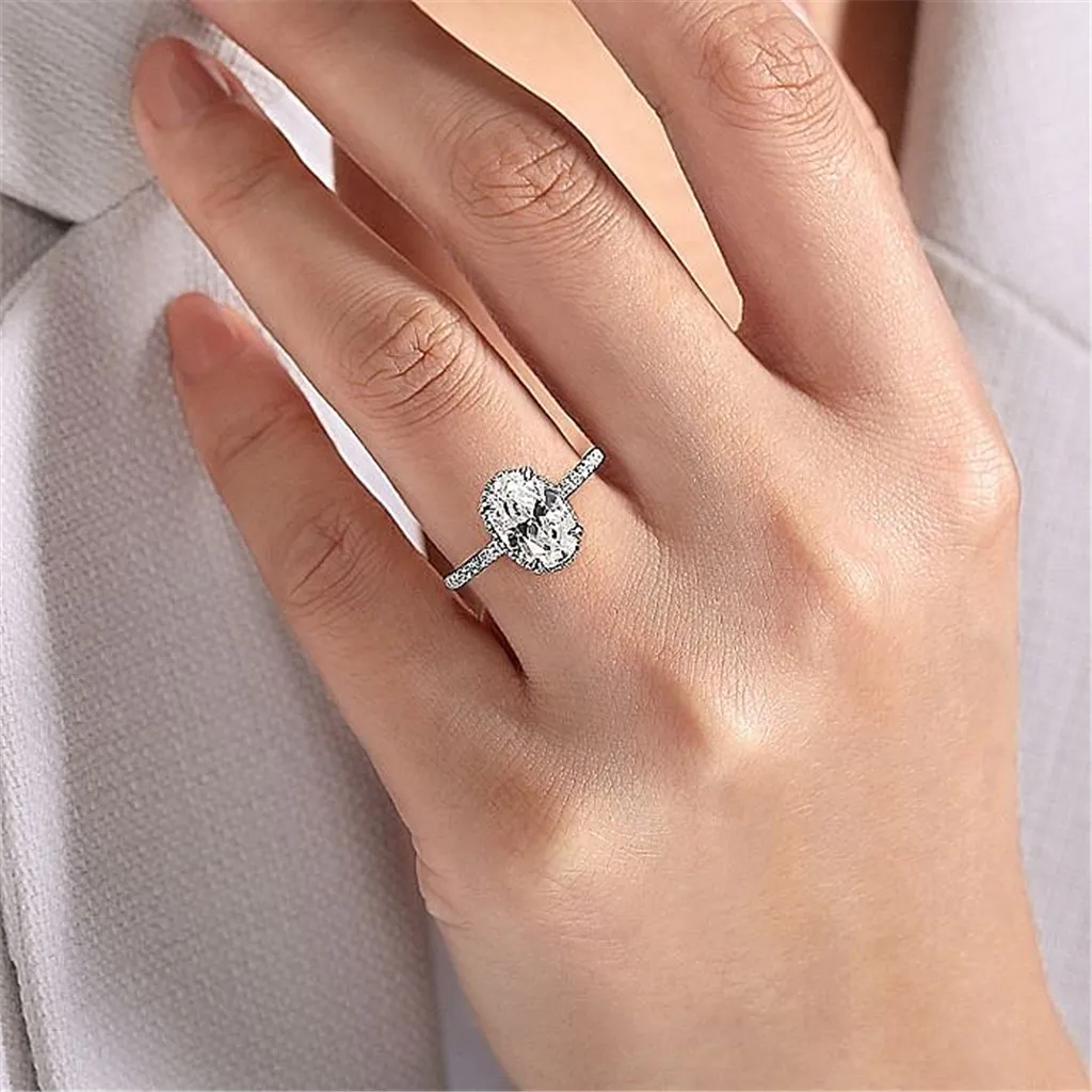 14K White Gold 'Allesia' Oval Cut Hidden Halo Diamond Engagement Ring