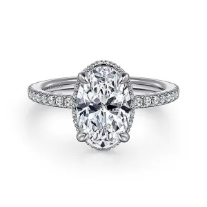 14K White Gold 'Allesia' Oval Cut Hidden Halo Diamond Engagement Ring