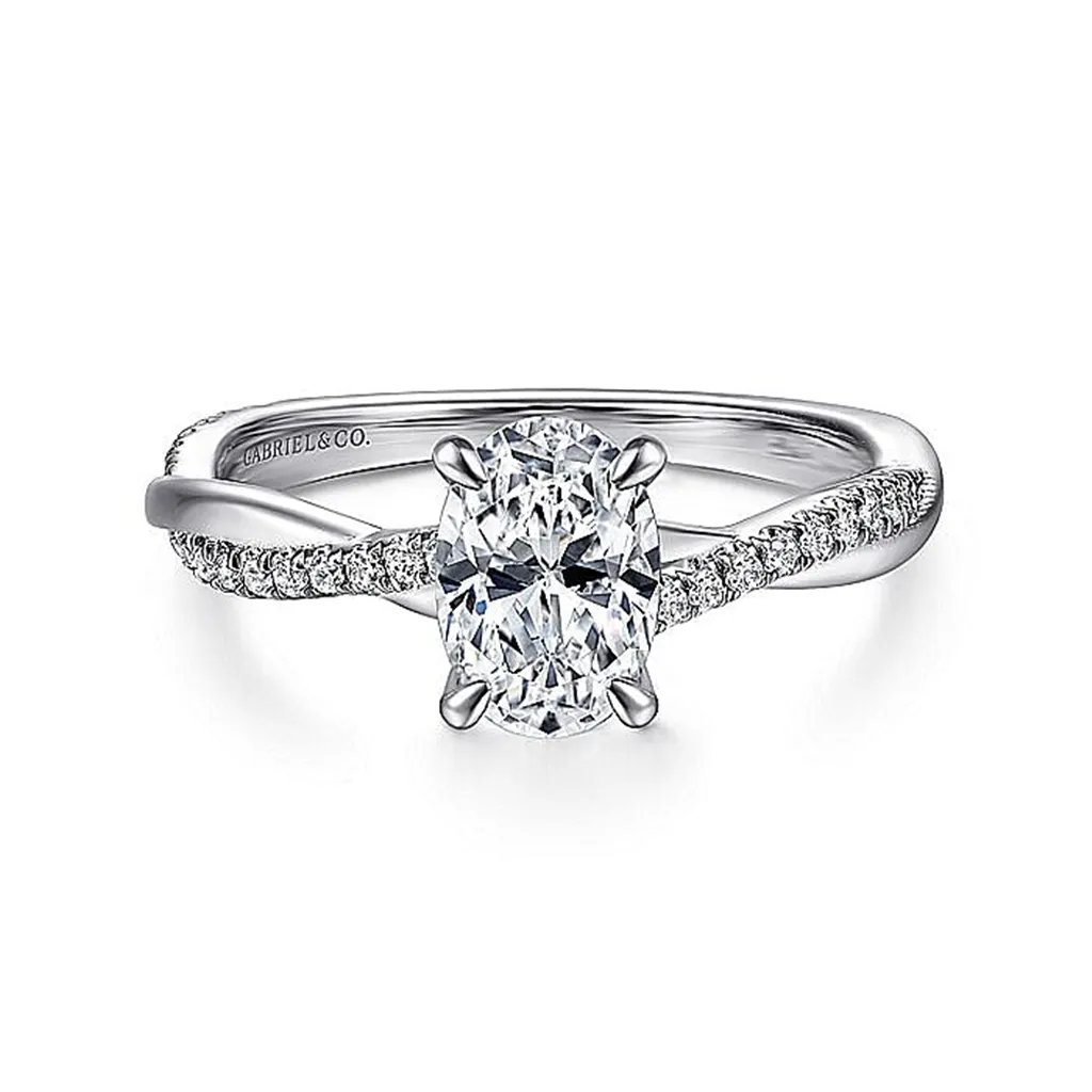 14K White Gold 'Campana' Oval Twist Diamond Engagement Ring