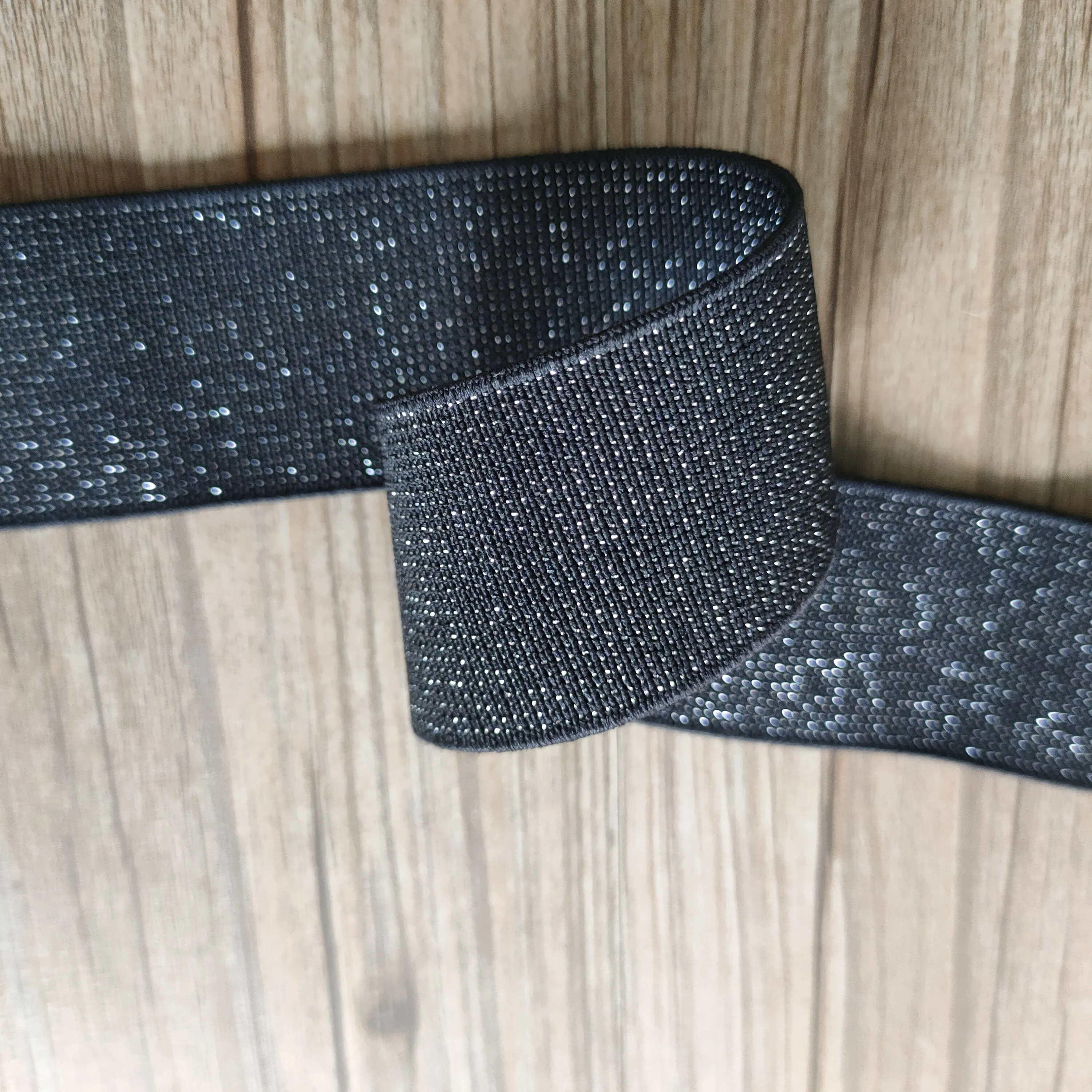 1.5 inch 40mm Double-sided  Shiny Glitter Black elastic band- 1 yard